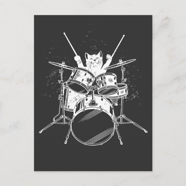 Punk Rockstar Kitten Kitty Cat Drummer Playing Pos Postcard (Front)