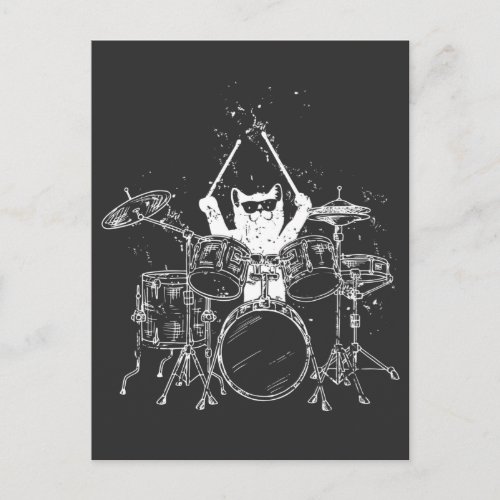 Punk Rockstar Kitten Kitty Cat Drummer Playing Postcard