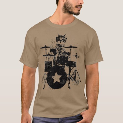 Punk Rockstar Kitten Kitty Cat Drummer Playing T_Shirt