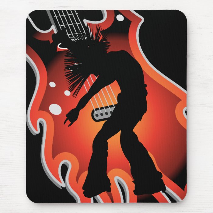 Punk Singer & Dancer Silhouette On Flame Guitar Mousepads