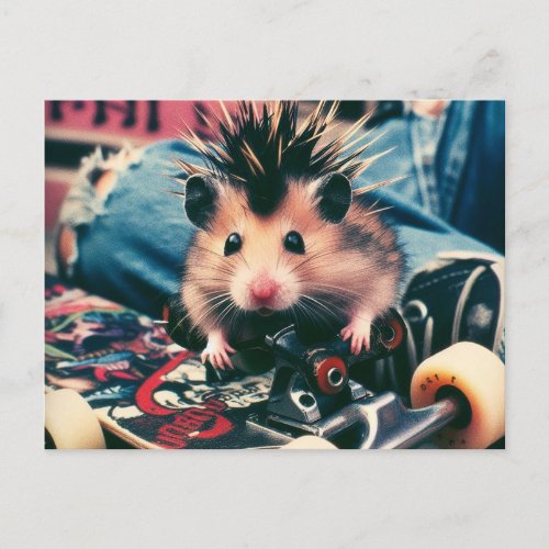 Punk Skateboarding Cute Hamster Postcard