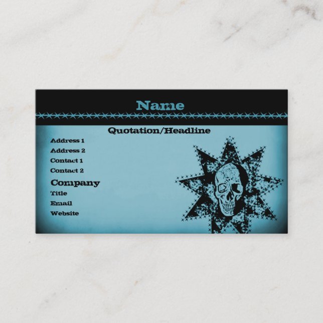 Punk Skull Business Card, Light Blue Card (Front)