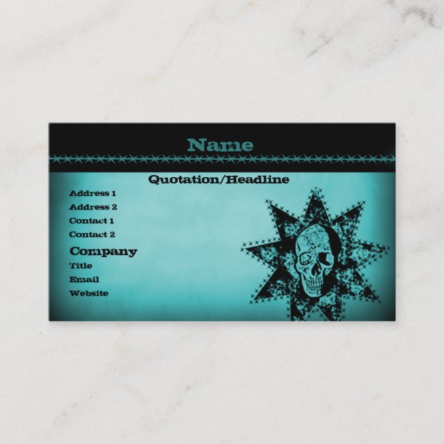 Punk Skull Business Card, Teal Card (Front)