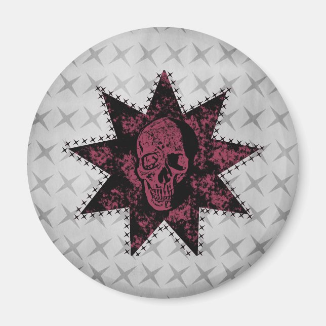 Punk Skull Magnet (Dark Pink) (Front)