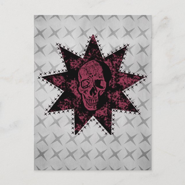 Punk Skull Postcard (Dark Pink) (Front)