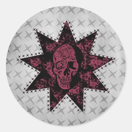 Punk Skull Stickers Black and Dark Pink Classic Round Sticker