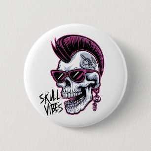Punk Skull Vibes. Cool Skull with Sunglasses Desi Button