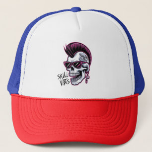 Punk Skull Vibes. Cool Skull with Sunglasses Desi Trucker Hat