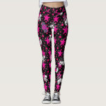 Punk Skulls And Candy Pattern On Pink Stars Leggings at Zazzle