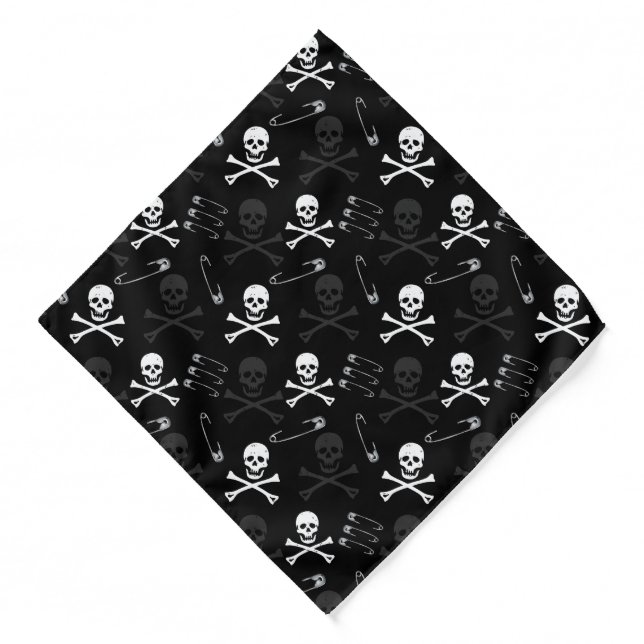 Punk Skulls Crossbones Pirate Black Goth Bandana (Front)
