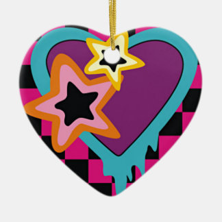 punk stars and hearts blue pink purple 3 ceramic ornament