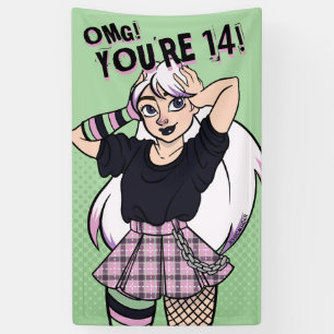 Punk Teen Girl Green Cartoon 16th Birthday Banner