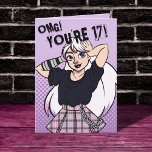 Punk Teen Girl Purple Cartoon 17th Birthday Card<br><div class="desc">Your daughter will love this cool birthday card by JessicaAmber! Features a cartoon illustration of a teen girl with white hair, wearing a punk outfit with a pink plaid skirt, drawn in an anime style. Text on front says 'OMG! You're 17!' Which you can change to any number you want....</div>