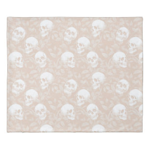 Punk tonal beige Gothic skulls & foliage Halloween Duvet Cover