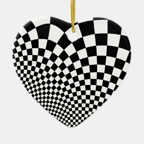 Punk warped retro checkerboard in black and white ceramic ornament