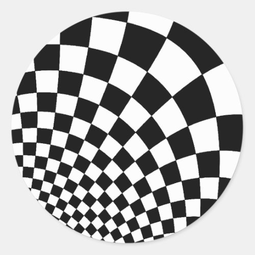 Punk warped retro checkerboard in black and white classic round sticker