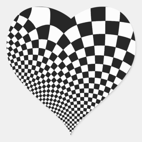 Punk warped retro checkerboard in black and white heart sticker
