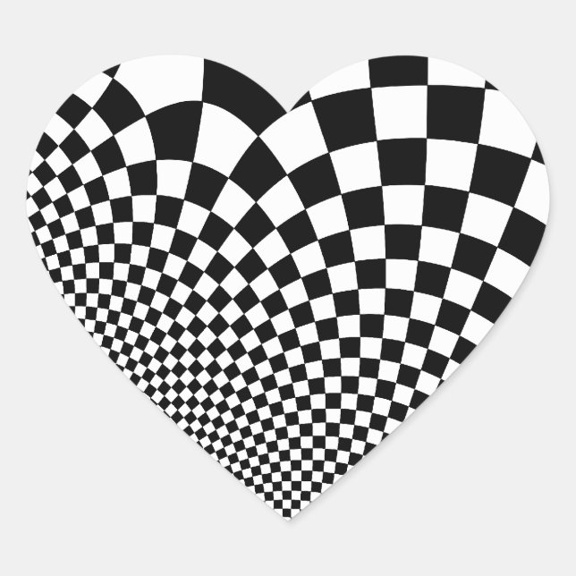 Punk warped retro checkerboard in black and white heart sticker (Front)