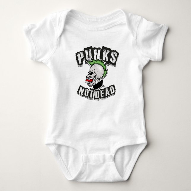 Punks Not Dead Skull Mohawk Punk Rock Rocker Baby Bodysuit (Front)