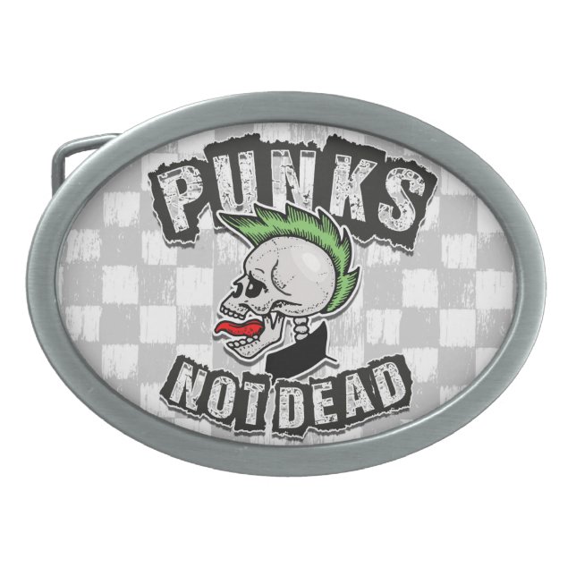 Punks Not Dead Skull Mohawk Punk Rock Rocker Belt Buckle (Front)