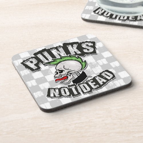 Punks Not Dead Skull Mohawk Punk Rock Rocker Beverage Coaster