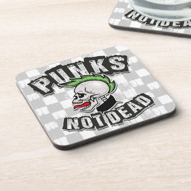 Punks Not Dead Skull Mohawk Punk Rock Rocker Beverage Coaster (Left Side)