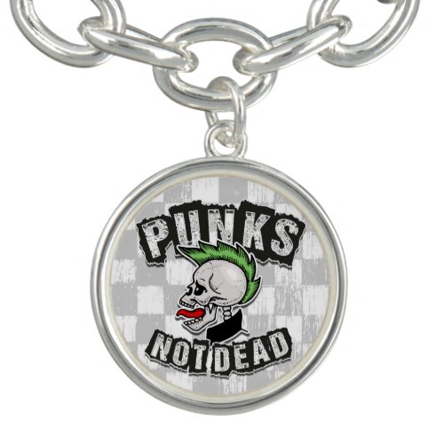 Punks Not Dead Skull Mohawk Punk Rock Rocker Bracelet
