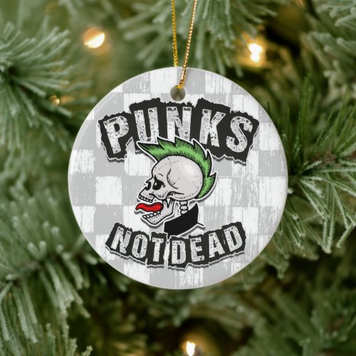 Punks Not Dead Skull Mohawk Punk Rock Rocker Ceramic Ornament