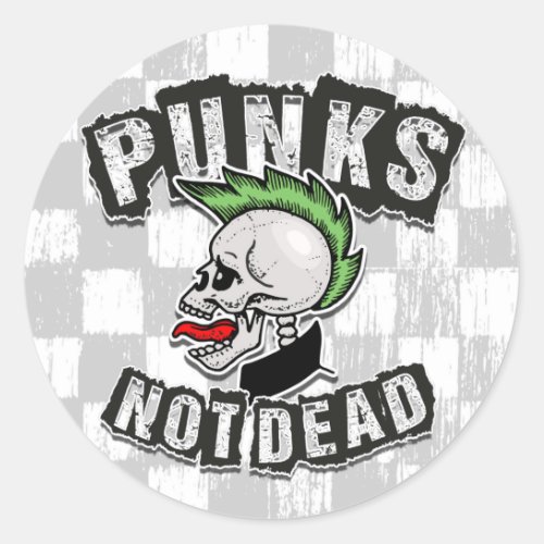 Punks Not Dead Skull Mohawk Punk Rock Rocker Classic Round Sticker