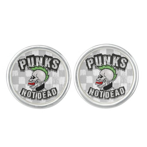 Punks Not Dead Skull Mohawk Punk Rock Rocker Cufflinks