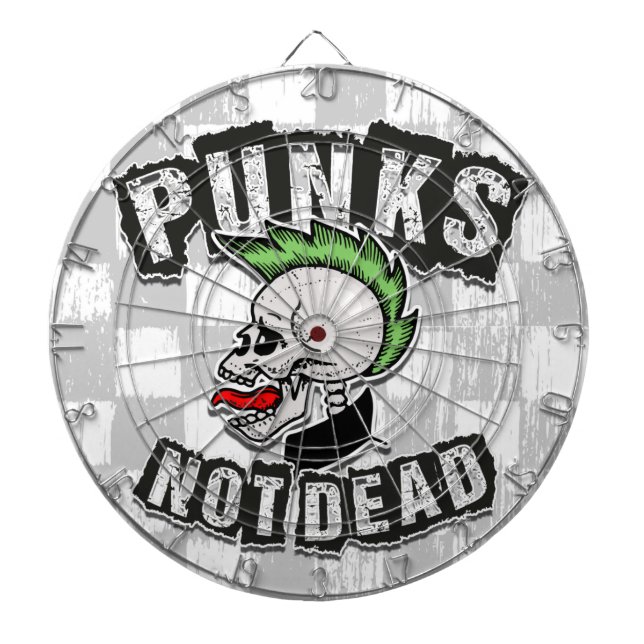 Punks Not Dead Skull Mohawk Punk Rock Rocker Dart Board (Front)