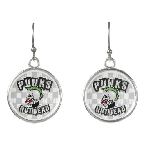 Punks Not Dead Skull Mohawk Punk Rock Rocker Earrings