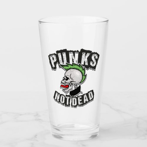 Punks Not Dead Skull Mohawk Punk Rock Rocker Glass