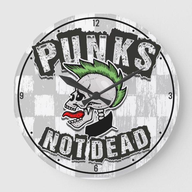 Punks Not Dead Skull Mohawk Punk Rock Rocker Large Clock (Front)