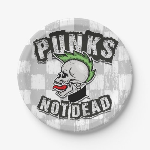Punks Not Dead Skull Mohawk Punk Rock Rocker Paper Plates