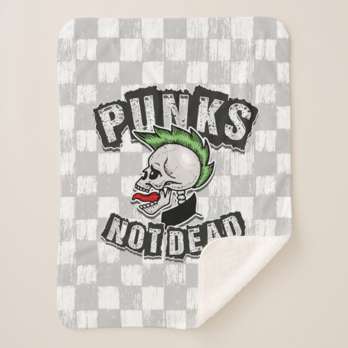 Punks Not Dead Skull Mohawk Punk Rock Rocker Sherpa Blanket