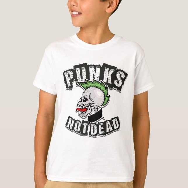 Punks Not Dead Skull Mohawk Punk Rock Rocker T-Shirt (Front)