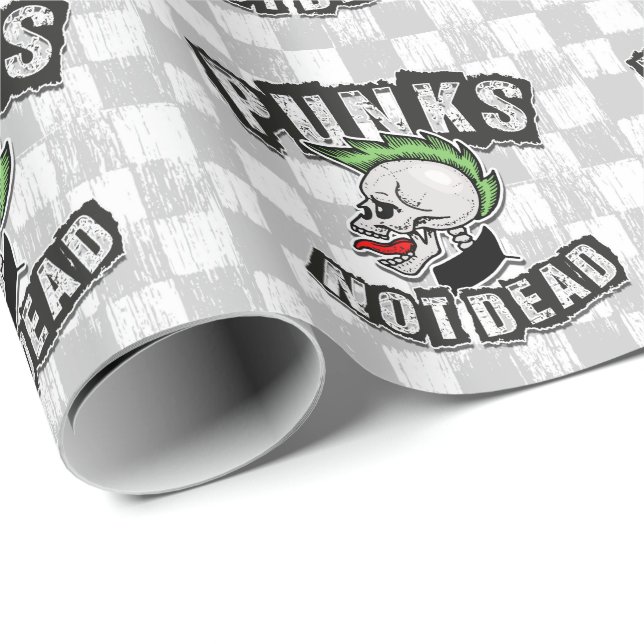 Punks Not Dead Skull Mohawk Punk Rock Rocker Wrapping Paper (Roll Corner)