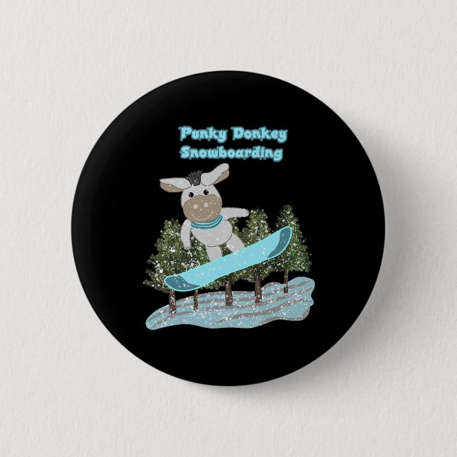 Punky Donkey Snowboarding  Button (Front)