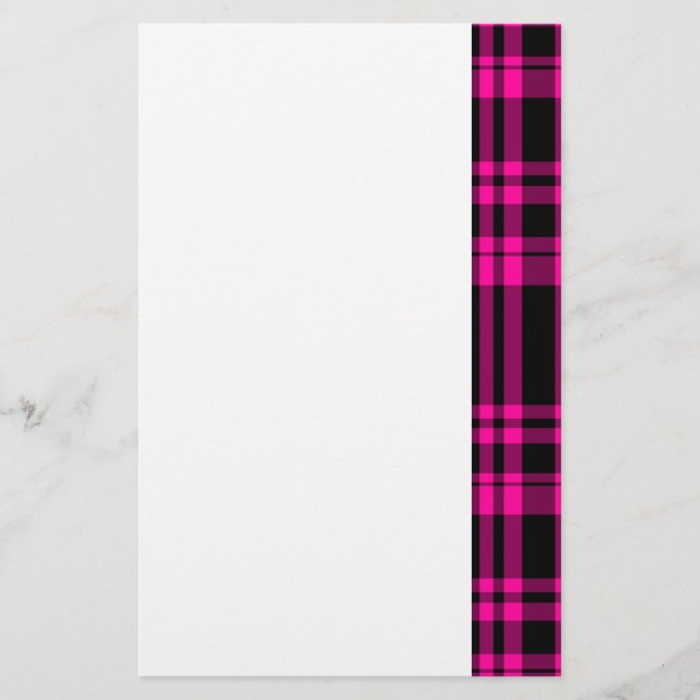 Punky Hot Pink Plaid Stationery (Front)