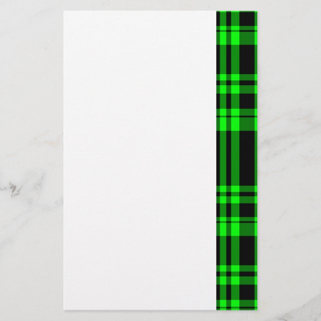 Punky Neon Green Plaid Stationery (Front)