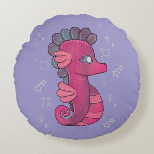 Punky Seahorse Cute Pink Seahorse Round Pillow