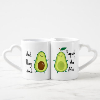 Punny Avocado Interlock Heart Couples Mugs