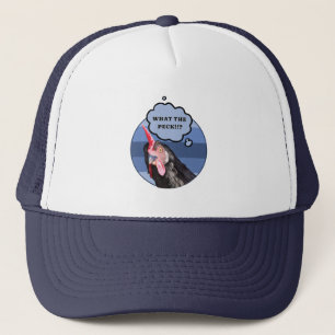 Punny Chicken Face What the Peck?! Trucker Hat