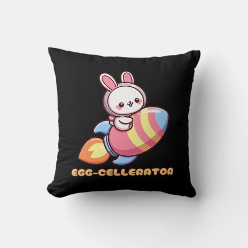 Punny Easter Egg Rocket Case _ Kawaii Bunny Throw Pillow