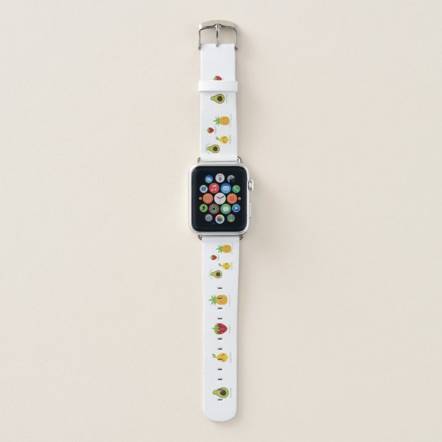 Punny Fruits Avocado Pineapple Strawberry Lemon Apple Watch Band (Front)