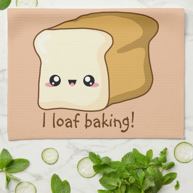 Punny I loaf you, kawaii bread Kitchen Towel (Folded)