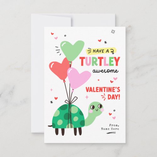 Punny Turtle Valentines Day Kids Classroom Card