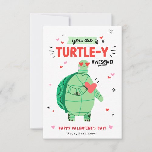 Punny Turtle Valentines Day Kids Classroom Card