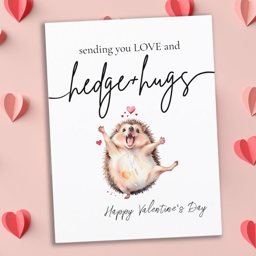 Punny Watercolor Happy Hedgehog Valentines Day Postcard